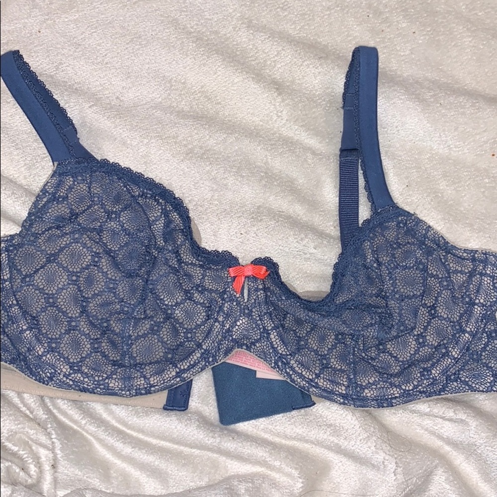 Victoria's Secret Blue Lace Bra with Red Accent